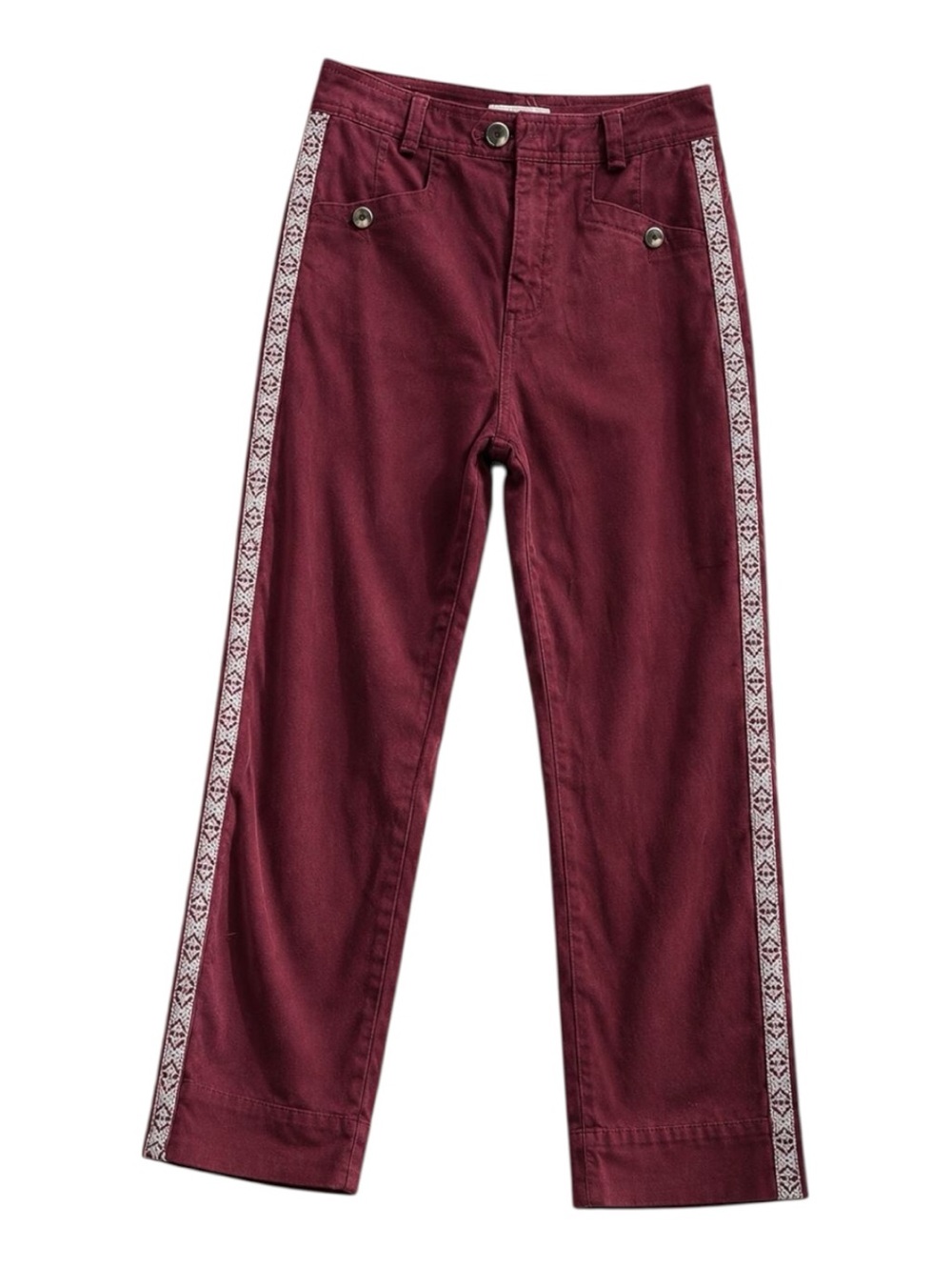 Anthropologie Aztec Embroidered Side Stripe Trouser Pants Cherry Red size 4